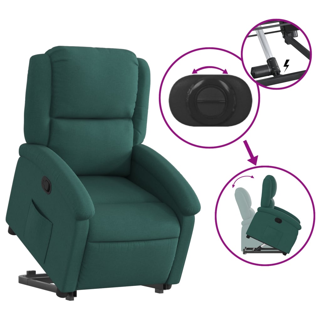 vidaXL Fotoliu rabatabil ridicare pe verticală, verde închis, textil vidaXL Fotoliu rabatabil ridicare pe verticală, verde închis, textil