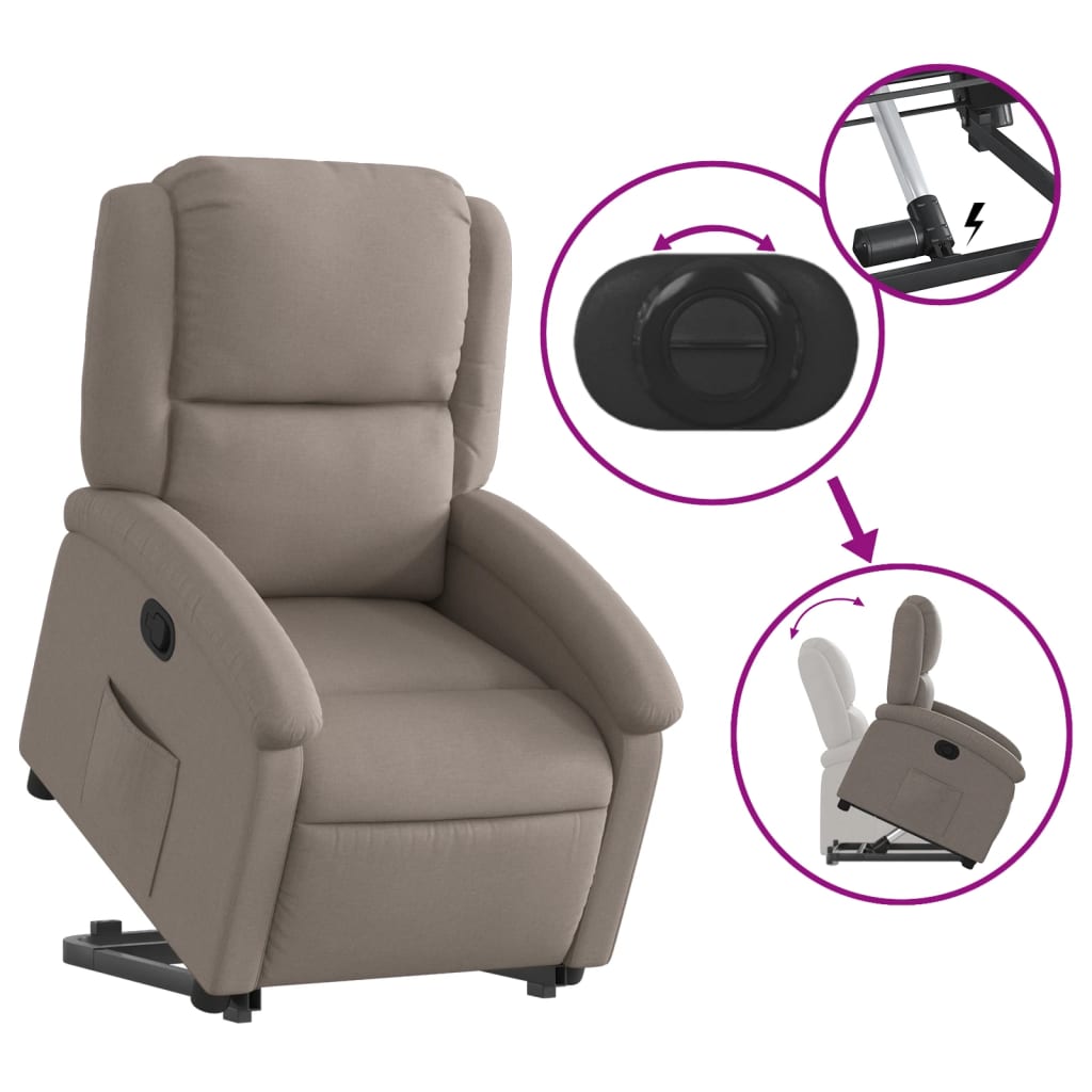 vidaXL Fotoliu rabatabil cu ridicare pe verticală, gri taupe, textil vidaXL Fotoliu rabatabil cu ridicare pe verticală, gri taupe, textil