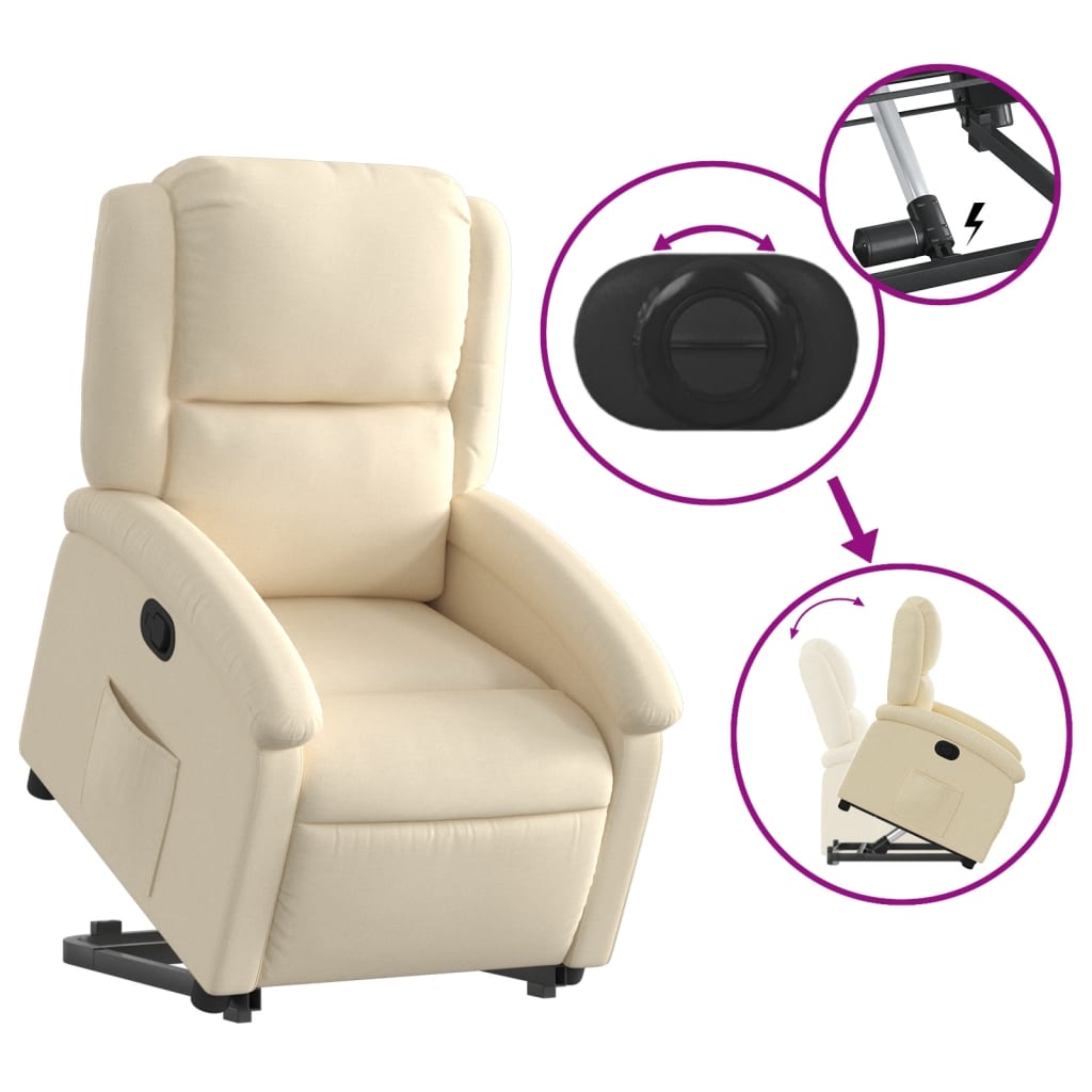 vidaXL Fotoliu rabatabil cu ridicare pe verticală, crem, textil