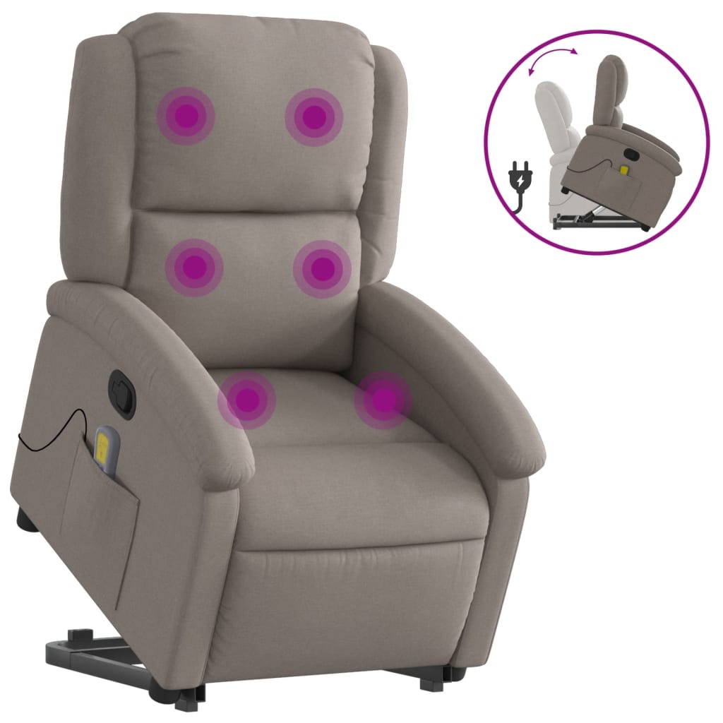 vidaXL Fotoliu rabatabil de masaj cu ridicare, gri taupe, textil