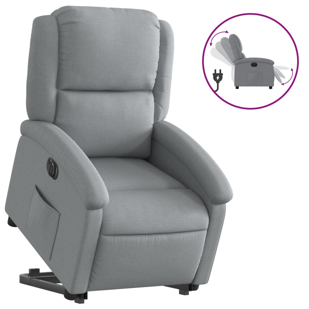 vidaXL Fotoliu electric rabatabil cu ridicare, gri deschis, textil