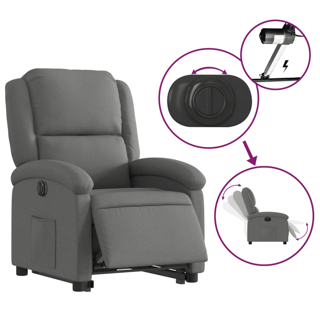 vidaXL Fotoliu electric rabatabil cu ridicare, gri închis, textil