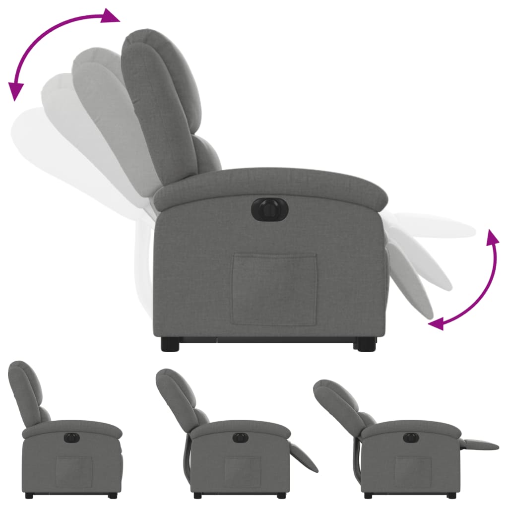 vidaXL Fotoliu electric rabatabil cu ridicare, gri închis, textil