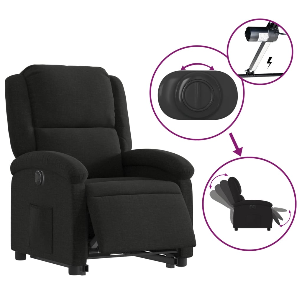 vidaXL Fotoliu electric rabatabil cu ridicare, negru, textil