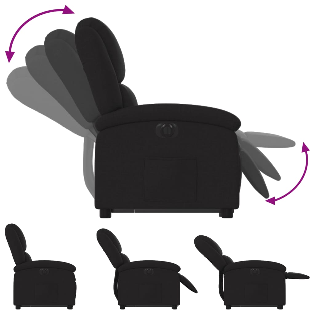 vidaXL Fotoliu electric rabatabil cu ridicare, negru, textil