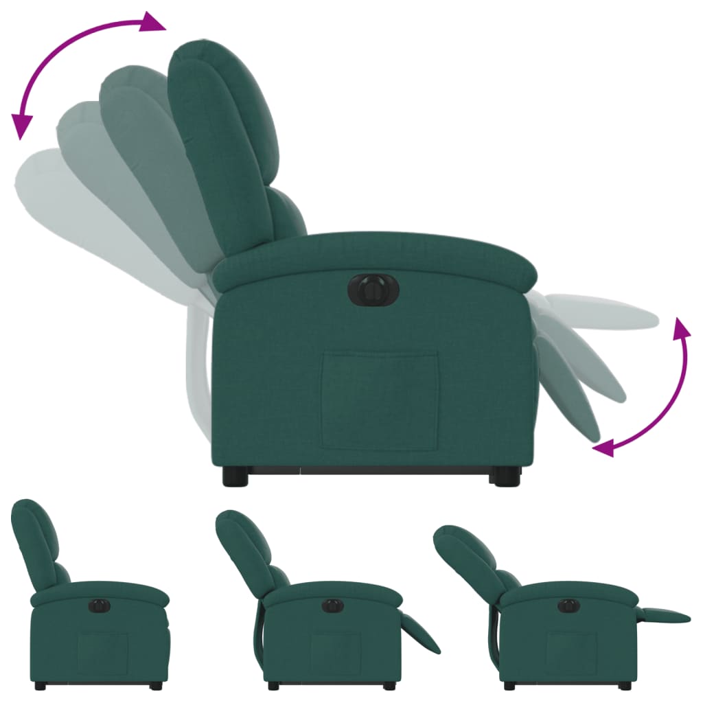 vidaXL Fotoliu electric rabatabil cu ridicare, verde închis, textil