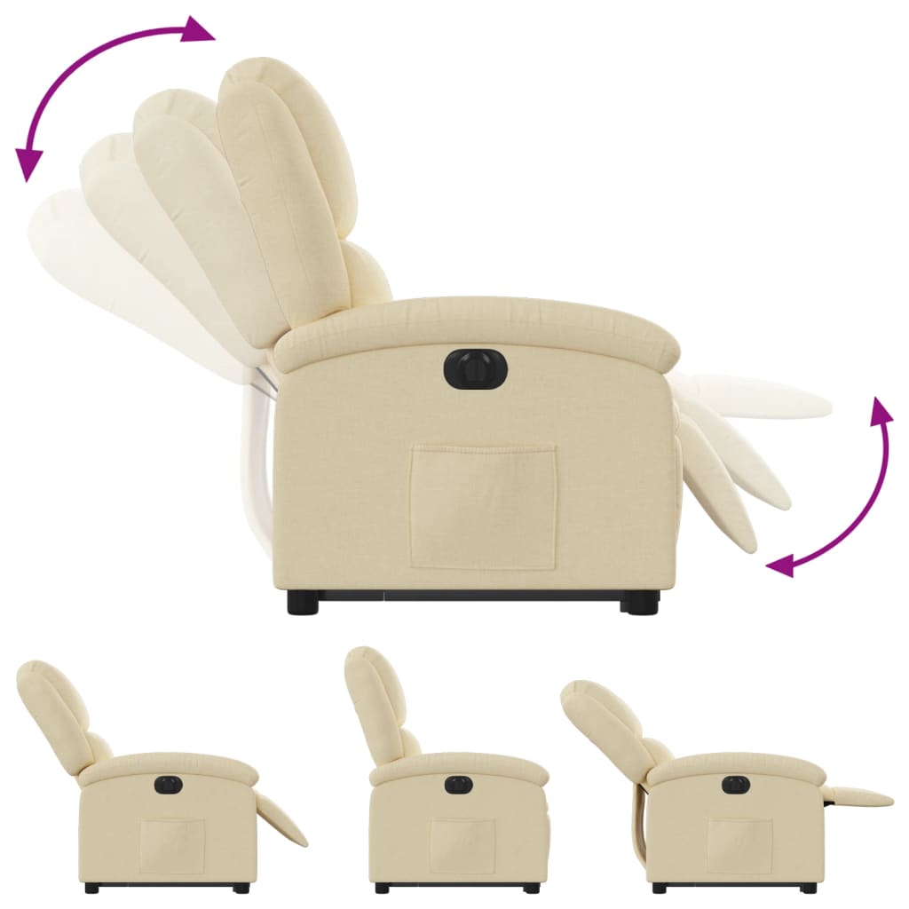 vidaXL Fotoliu electric rabatabil cu ridicare, crem, textil