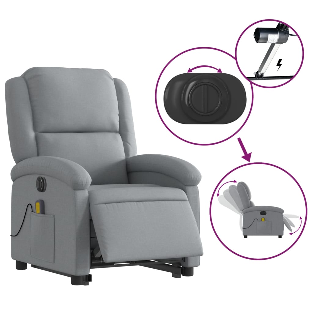 vidaXL Fotoliu electric masaj rabatabil cu ridicare, gri închis textil