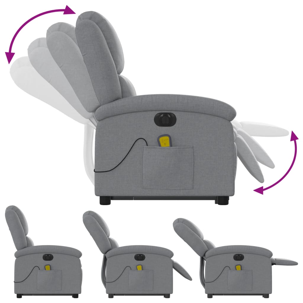 vidaXL Fotoliu electric masaj rabatabil cu ridicare, gri închis textil
