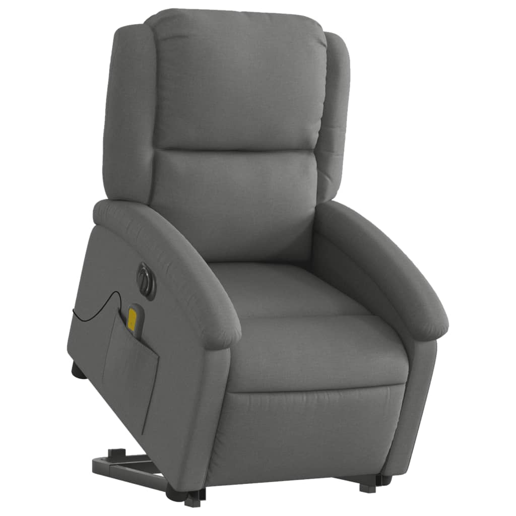 vidaXL Fotoliu electric masaj rabatabil cu ridicare, gri închis textil