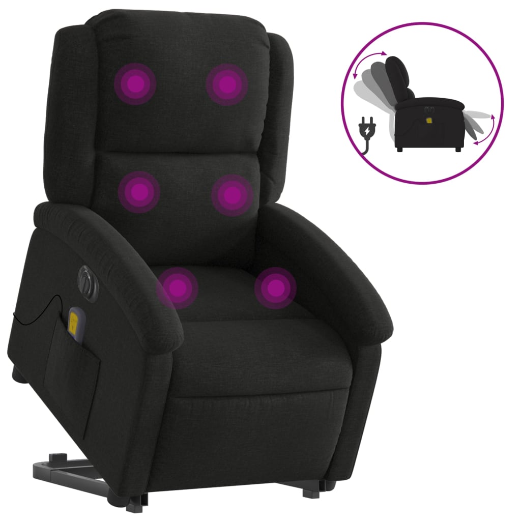 vidaXL Fotoliu electric de masaj rabatabil cu ridicare, negru, textil