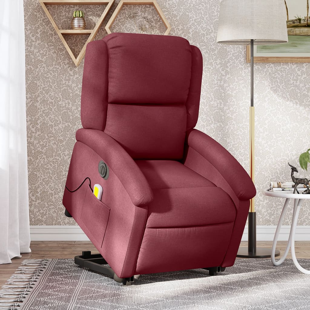 vidaXL Fotoliu de masaj electric rabatabil cu ridicare roșu vin textil