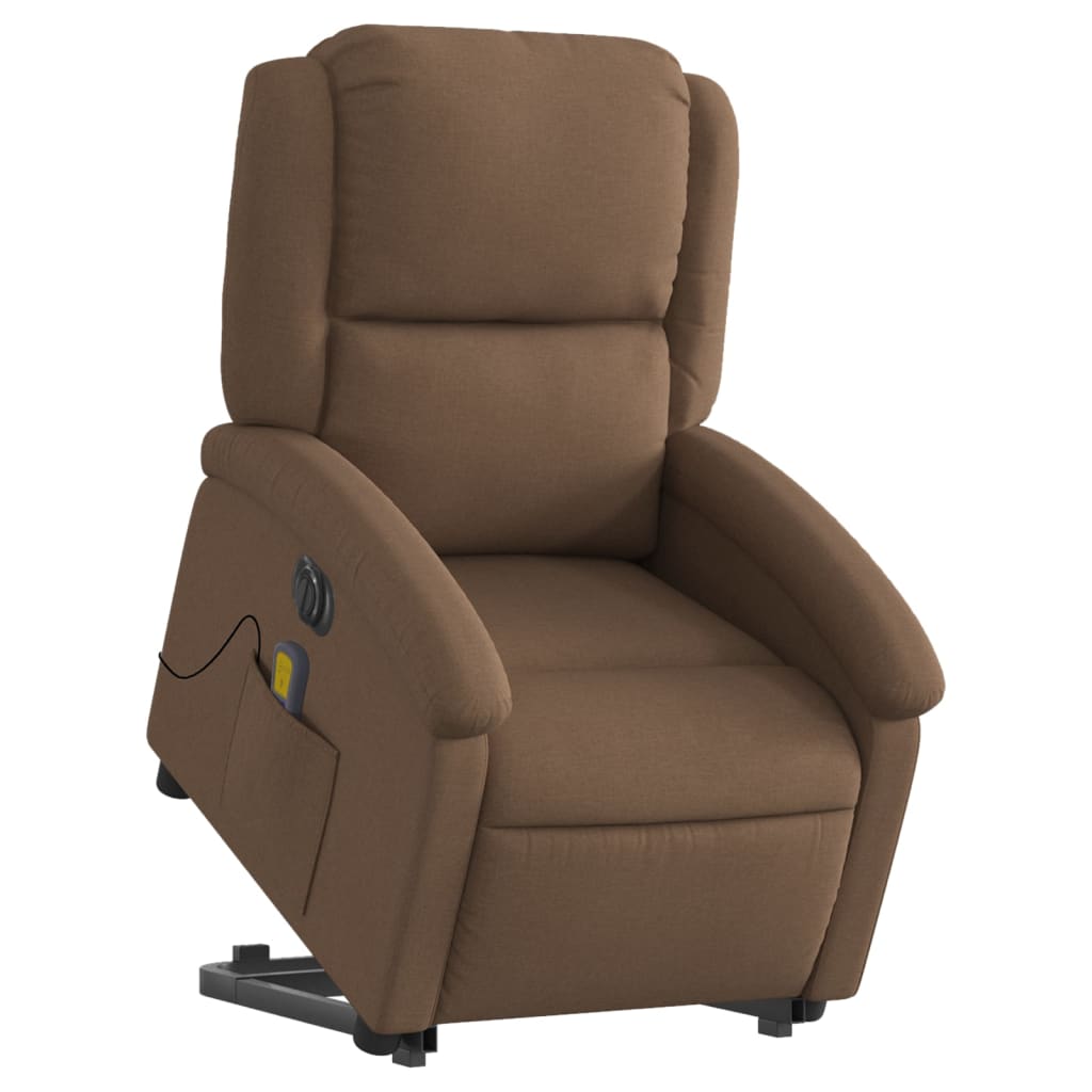vidaXL Fotoliu electric de masaj rabatabil cu ridicare, maro, textil vidaXL Fotoliu electric de masaj rabatabil cu ridicare, maro, textil
