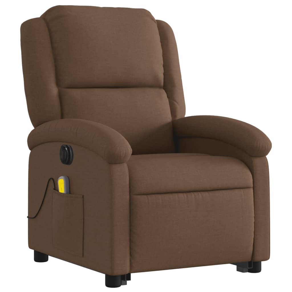 vidaXL Fotoliu electric de masaj rabatabil cu ridicare, maro, textil vidaXL Fotoliu electric de masaj rabatabil cu ridicare, maro, textil