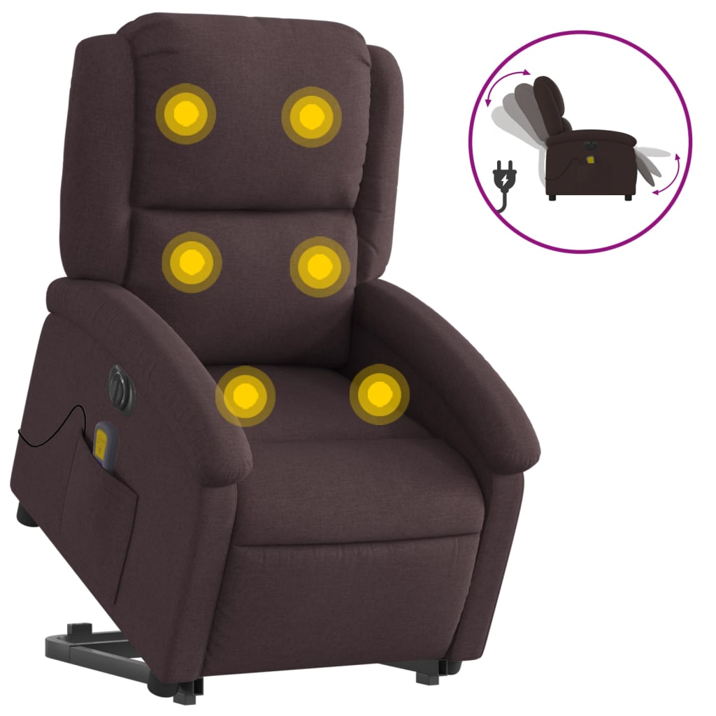 vidaXL Fotoliu electric masaj rabatabil cu ridicare maro închis textil vidaXL Fotoliu electric masaj rabatabil cu ridicare maro închis textil