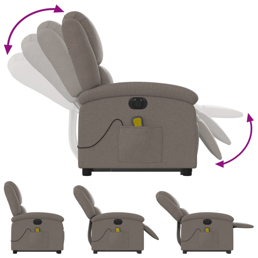 vidaXL Fotoliu electric masaj rabatabil cu ridicare, gri taupe, textil