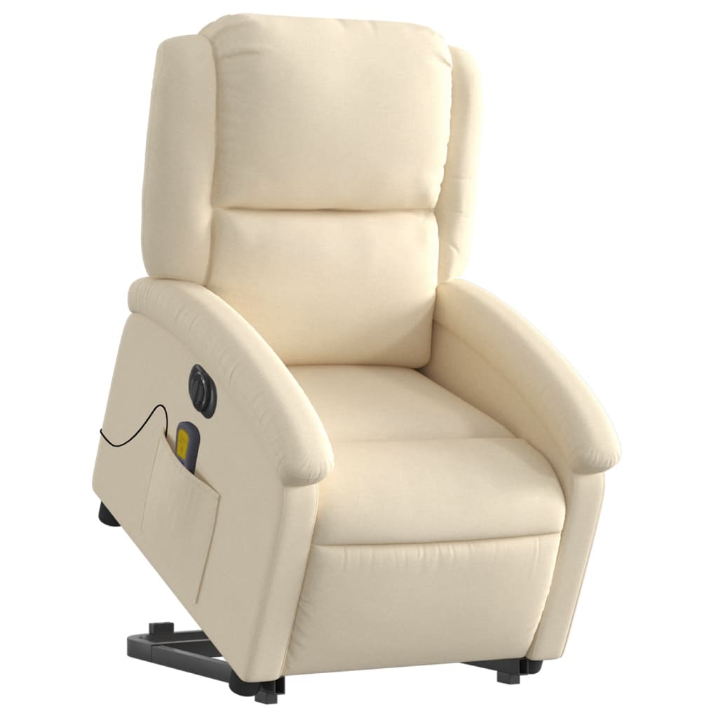 vidaXL Fotoliu electric de masaj rabatabil cu ridicare, crem, textil vidaXL Fotoliu electric de masaj rabatabil cu ridicare, crem, textil