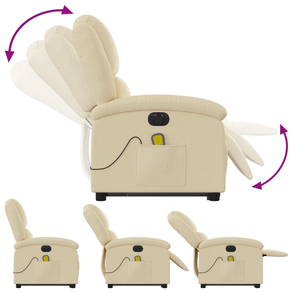 vidaXL Fotoliu electric de masaj rabatabil cu ridicare, crem, textil vidaXL Fotoliu electric de masaj rabatabil cu ridicare, crem, textil