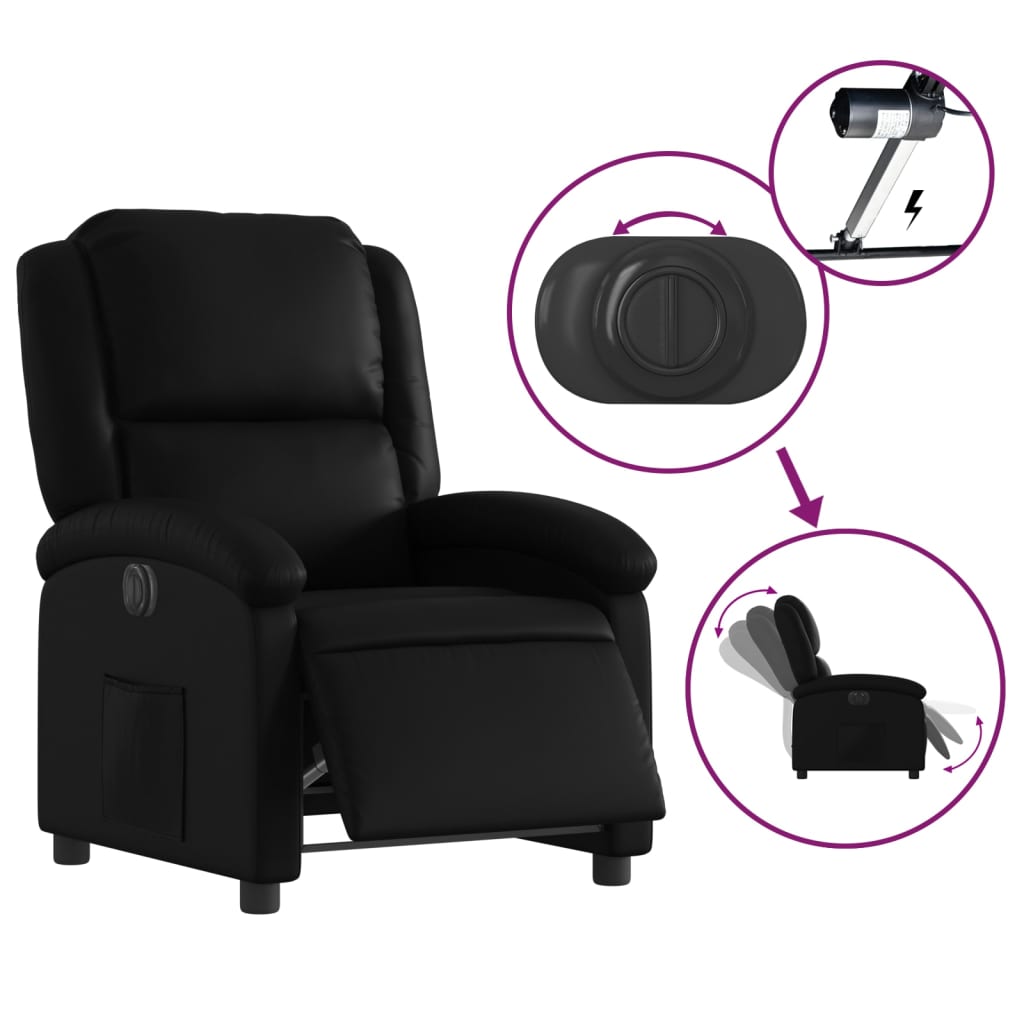 vidaXL Fotoliu rabatabil electric, negru, piele ecologică