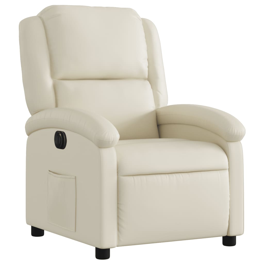 vidaXL Fotoliu rabatabil electric, crem, piele ecologică