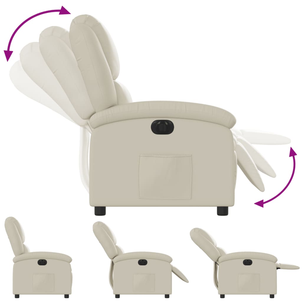 vidaXL Fotoliu rabatabil electric, crem, piele ecologică