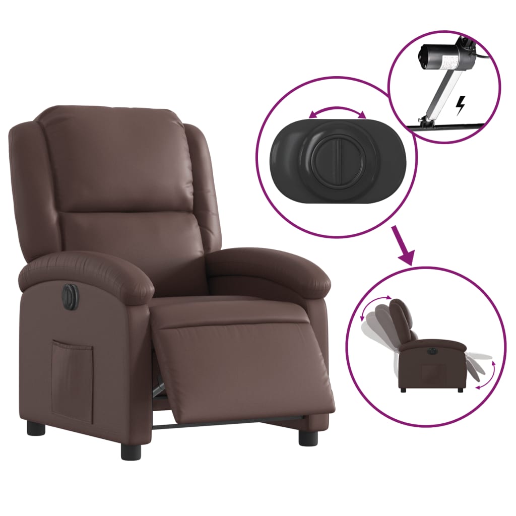 vidaXL Fotoliu rabatabil electric, maro, piele ecologică