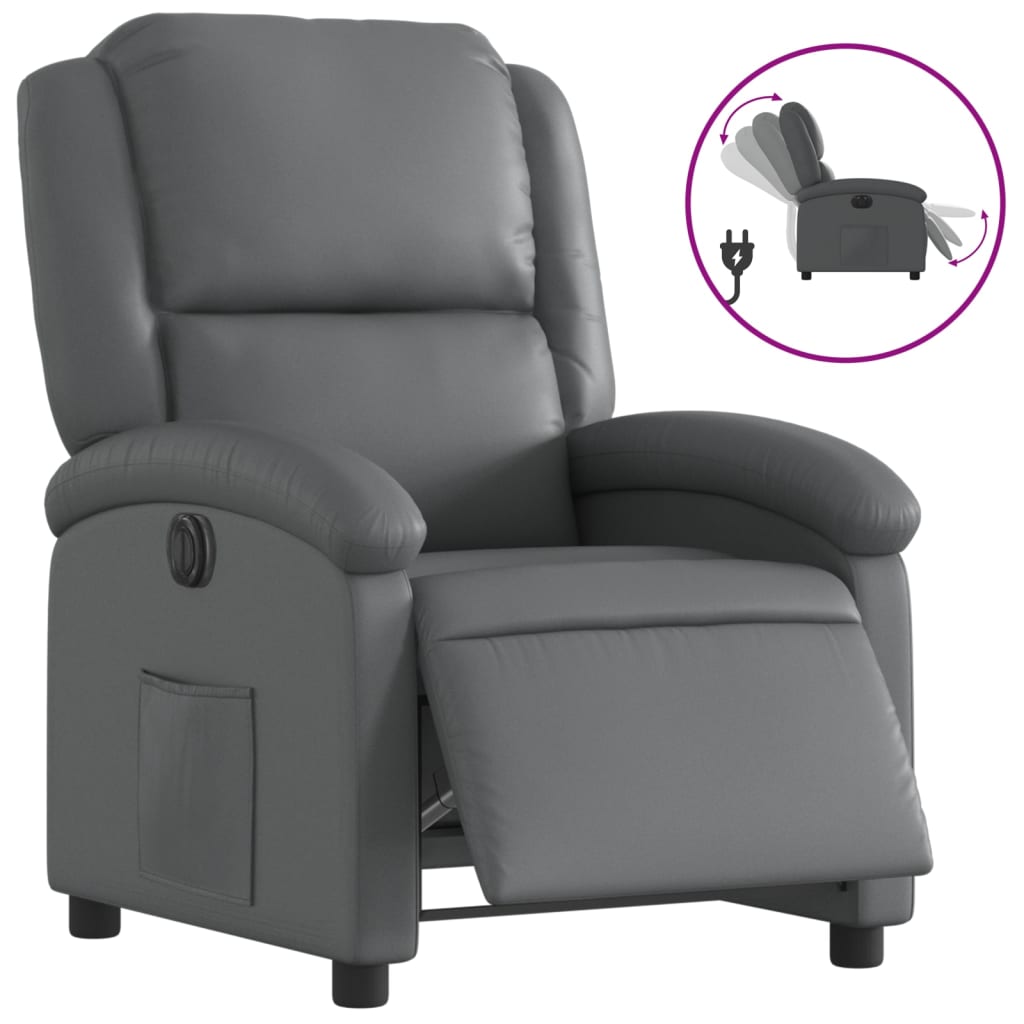 vidaXL Fotoliu rabatabil electric, gri, piele ecologică