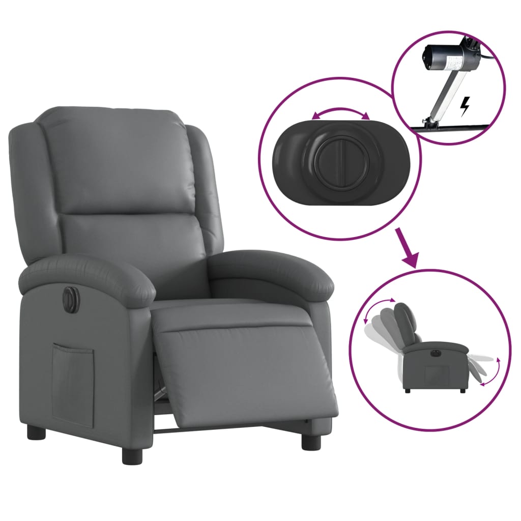 vidaXL Fotoliu rabatabil electric, gri, piele ecologică