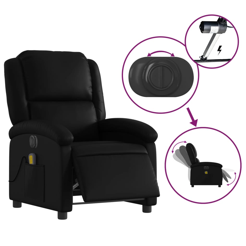 vidaXL Fotoliu electric de masaj rabatabil, negru, piele ecologică