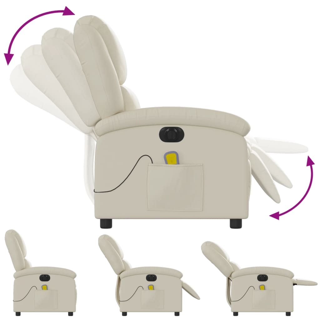 vidaXL Fotoliu electric de masaj rabatabil, crem, piele ecologică