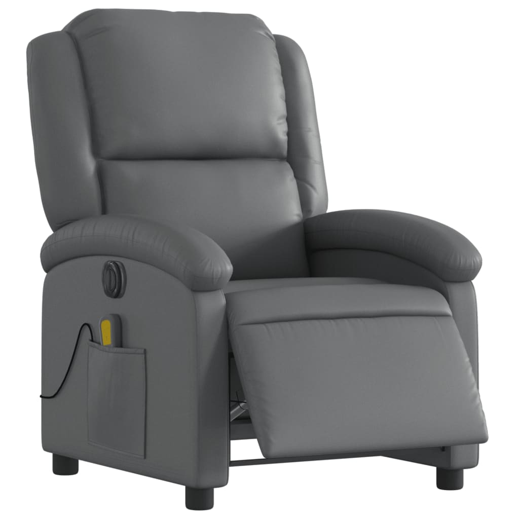 vidaXL Fotoliu de masaj electric rabatabil, gri, piele ecologică vidaXL Fotoliu de masaj electric rabatabil, gri, piele ecologică