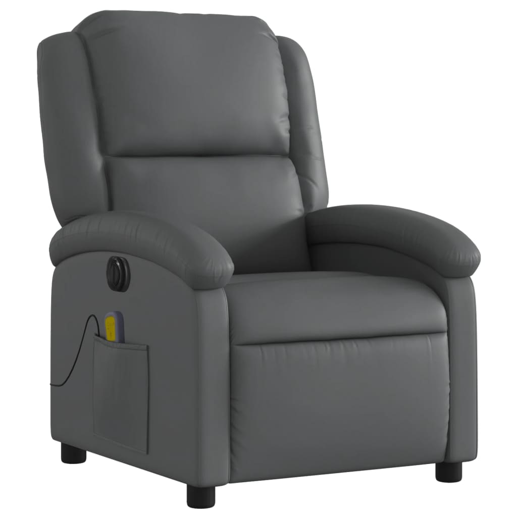 vidaXL Fotoliu de masaj electric rabatabil, gri, piele ecologică vidaXL Fotoliu de masaj electric rabatabil, gri, piele ecologică