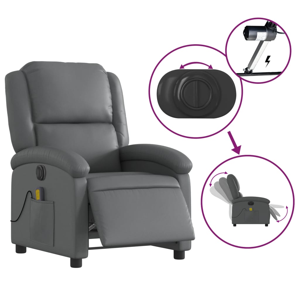 vidaXL Fotoliu de masaj electric rabatabil, gri, piele ecologică vidaXL Fotoliu de masaj electric rabatabil, gri, piele ecologică