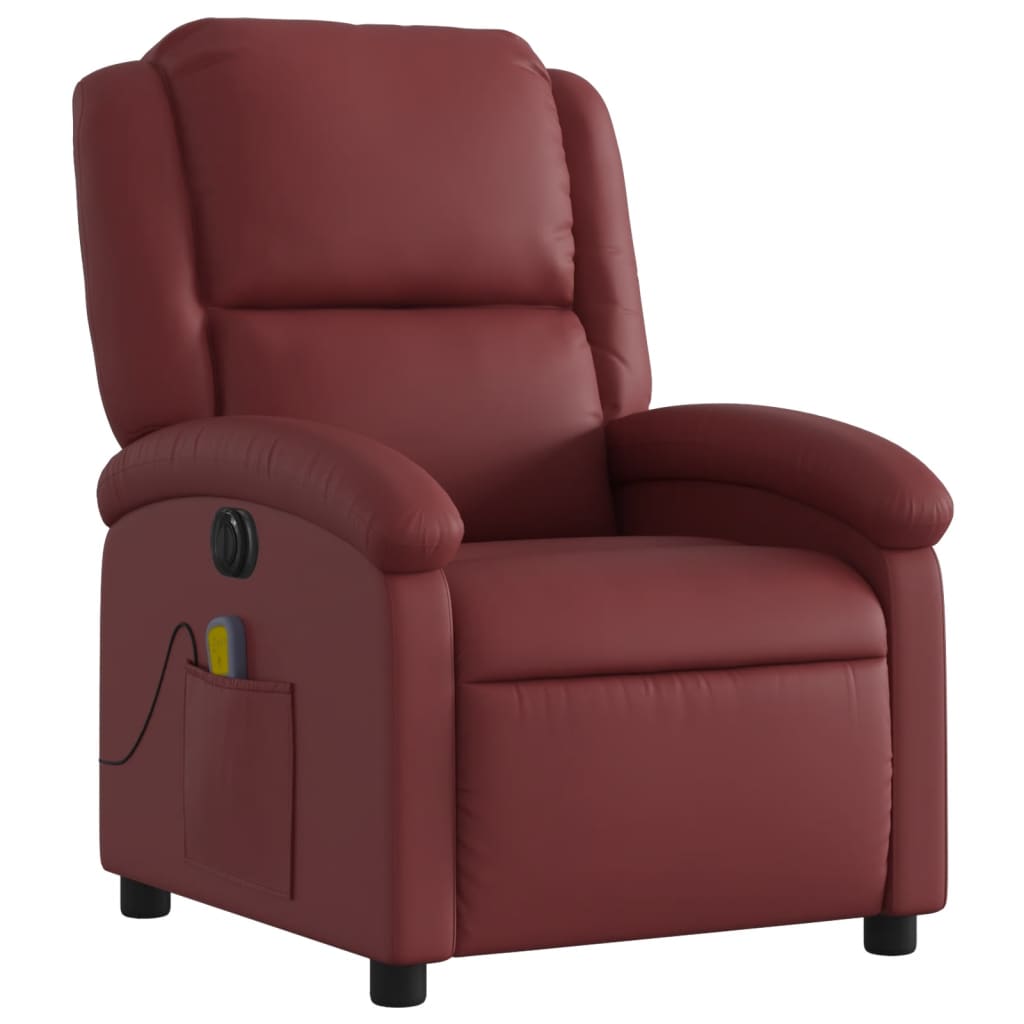 vidaXL Fotoliu de masaj electric rabatabil, roșu vin, piele ecologică vidaXL Fotoliu de masaj electric rabatabil, roșu vin, piele ecologică