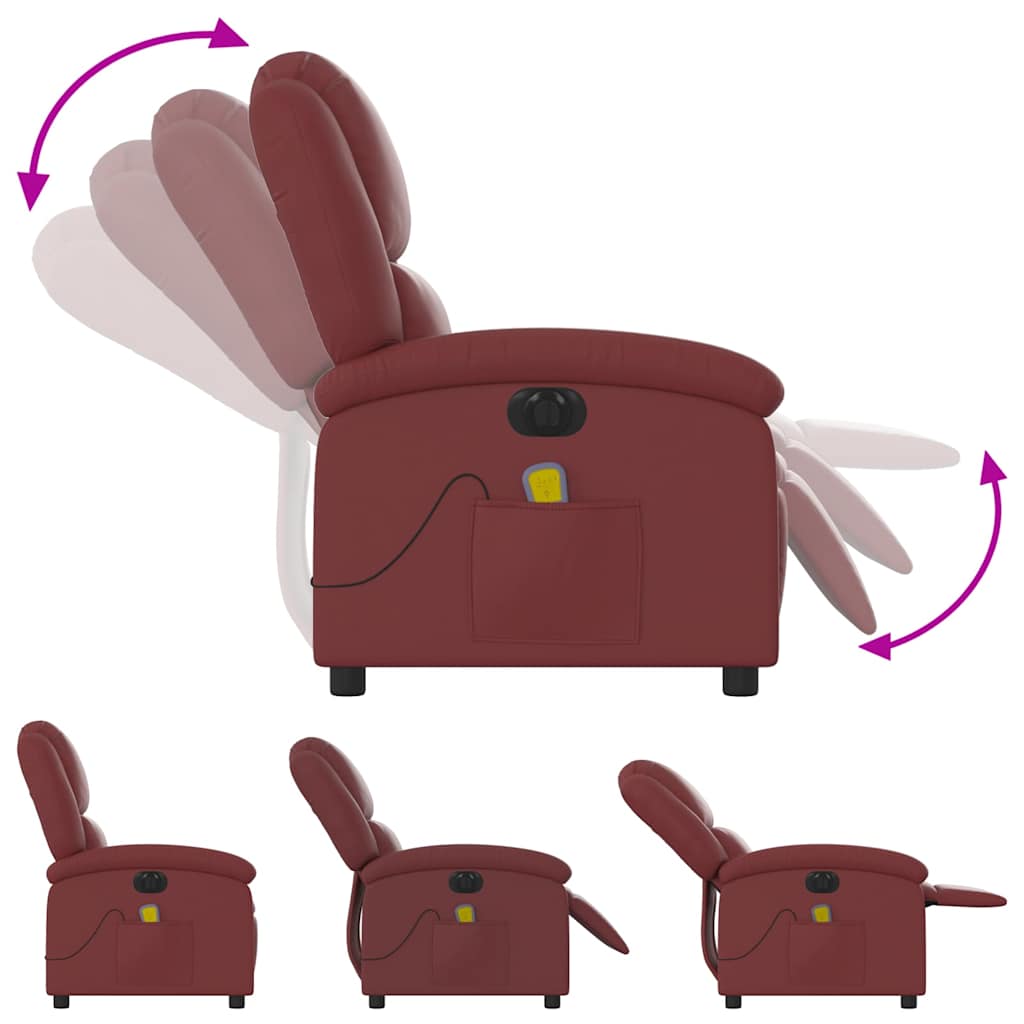 vidaXL Fotoliu de masaj electric rabatabil, roșu vin, piele ecologică vidaXL Fotoliu de masaj electric rabatabil, roșu vin, piele ecologică
