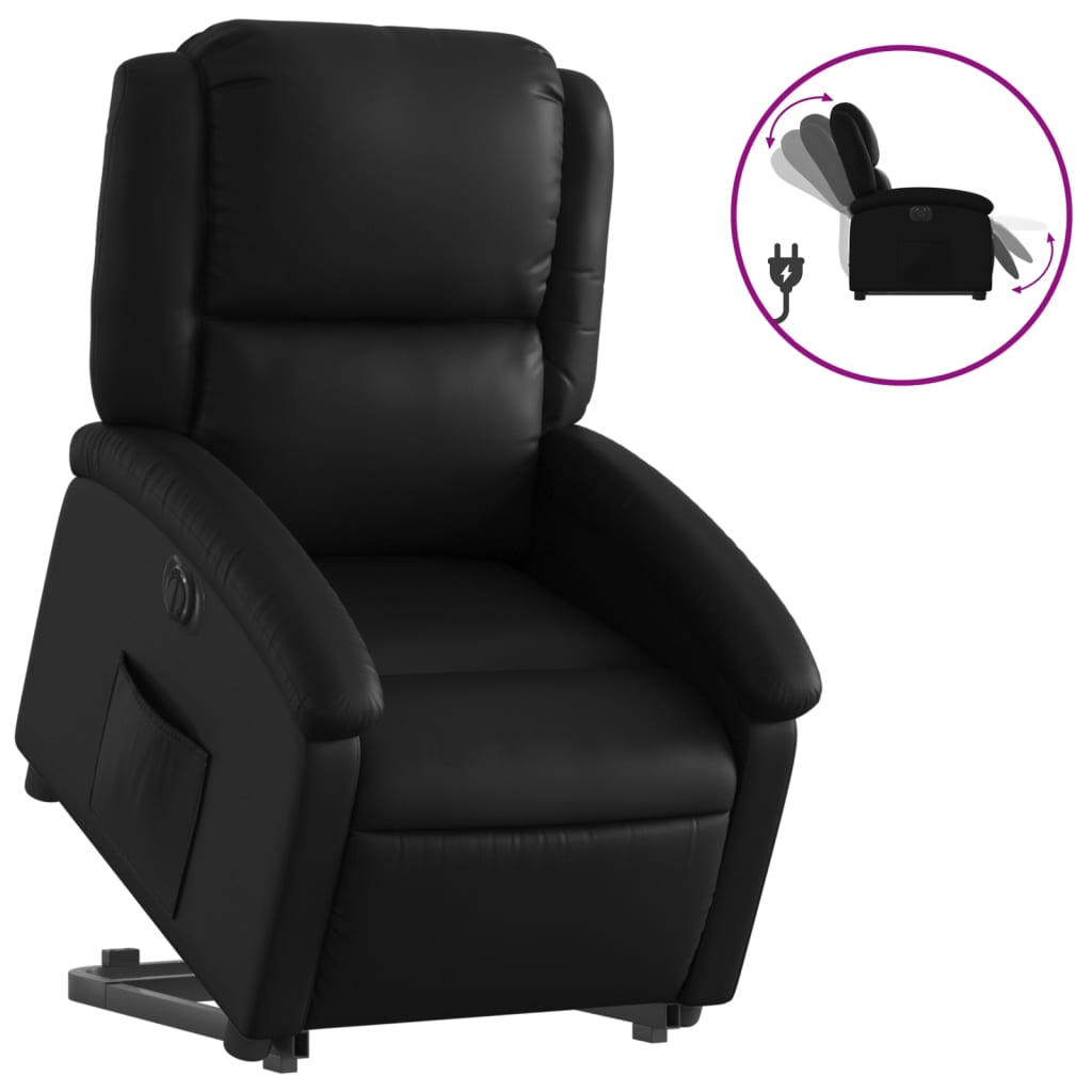 vidaXL Fotoliu rabatabil electric cu ridicare, negru, piele ecologică