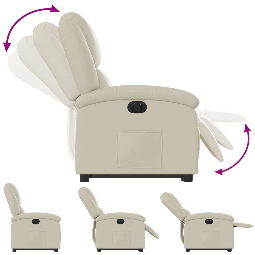vidaXL Fotoliu rabatabil electric cu ridicare, crem, piele ecologică