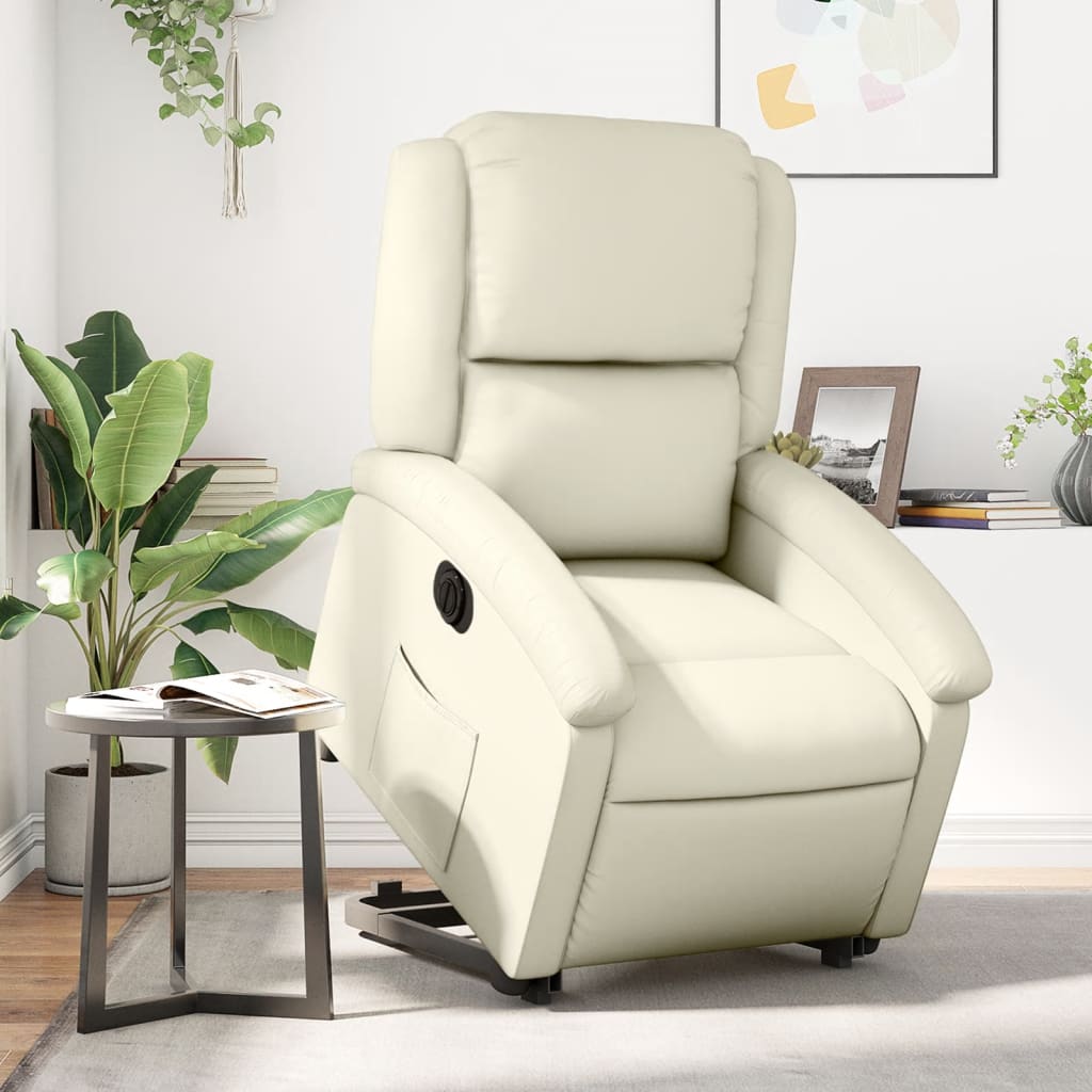 vidaXL Fotoliu rabatabil electric cu ridicare, crem, piele ecologică