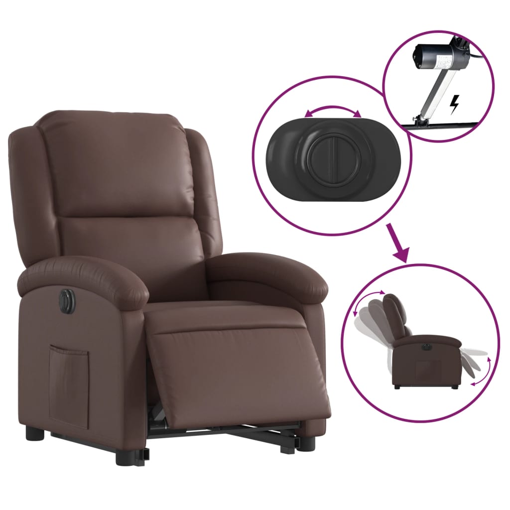 vidaXL Fotoliu rabatabil electric cu ridicare, maro, piele ecologică