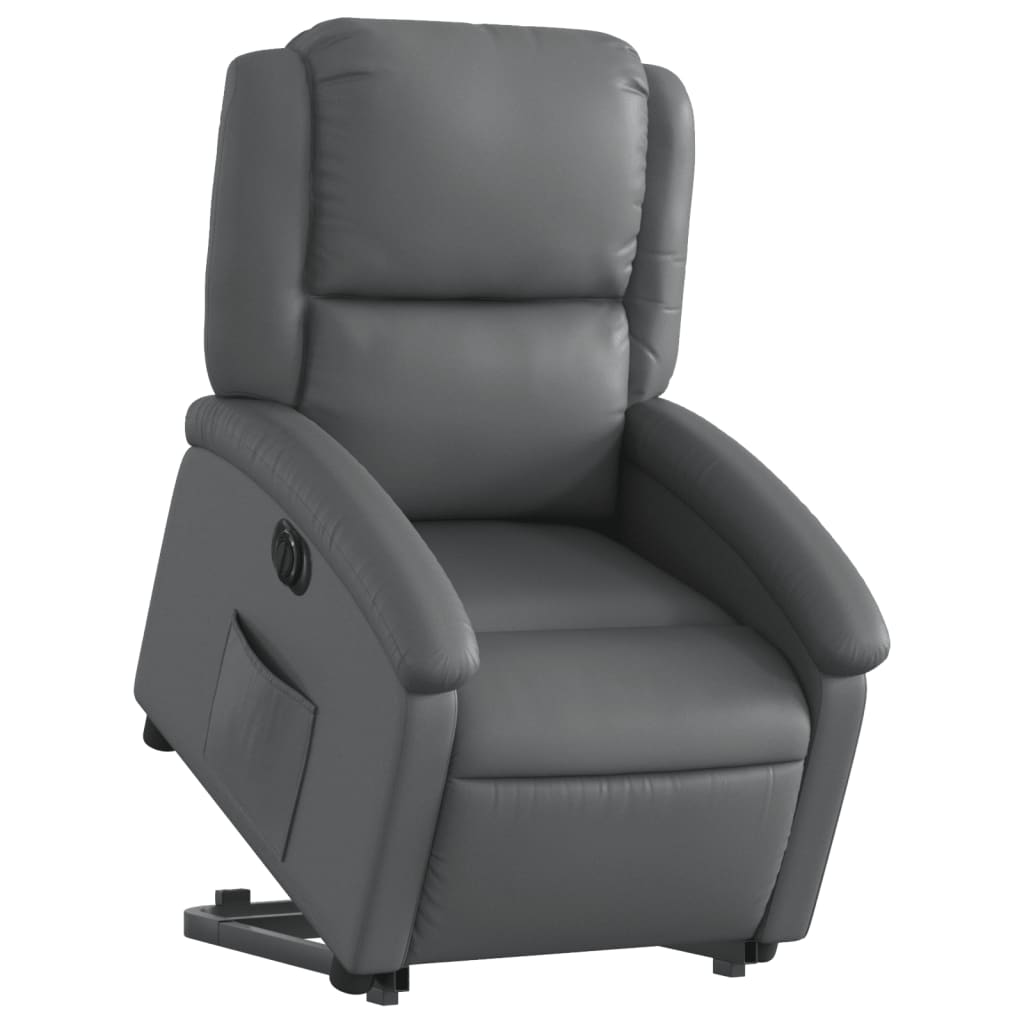 vidaXL Fotoliu rabatabil electric cu ridicare, gri, piele ecologică