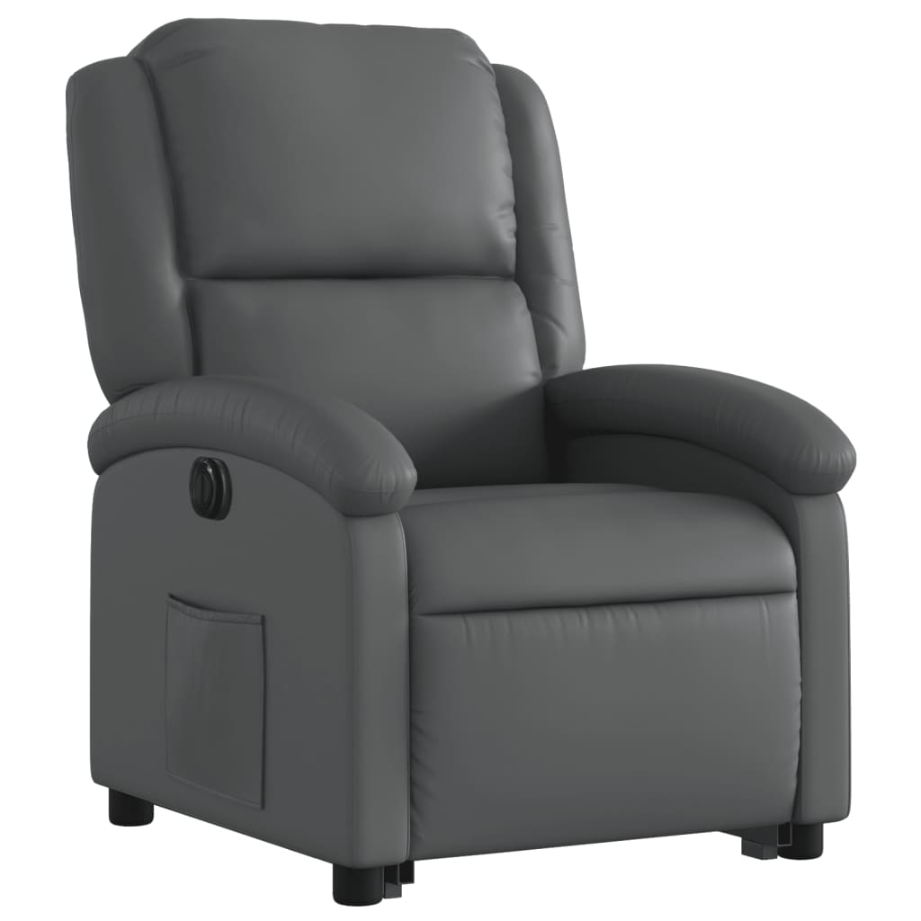 vidaXL Fotoliu rabatabil electric cu ridicare, gri, piele ecologică