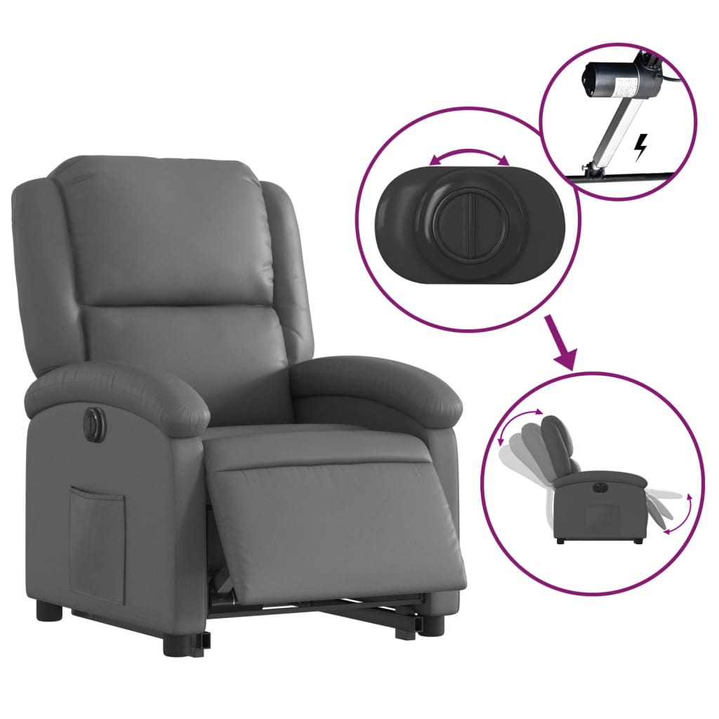 vidaXL Fotoliu rabatabil electric cu ridicare, gri, piele ecologică