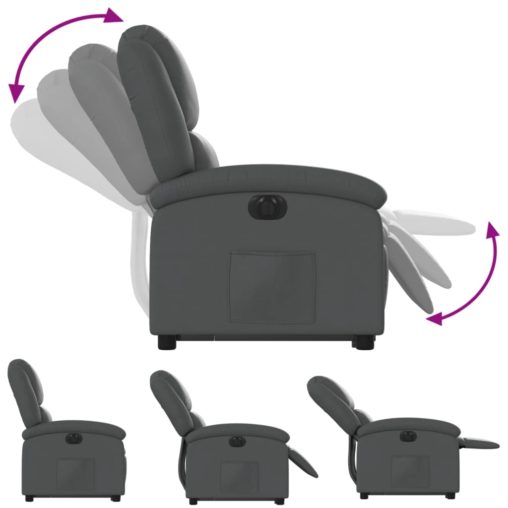 vidaXL Fotoliu rabatabil electric cu ridicare, gri, piele ecologică
