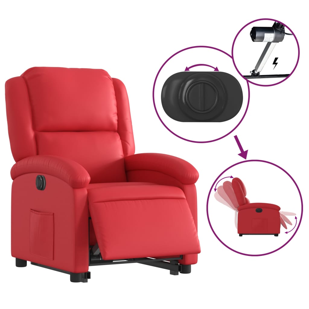 vidaXL Fotoliu rabatabil electric cu ridicare, roșu, piele ecologică