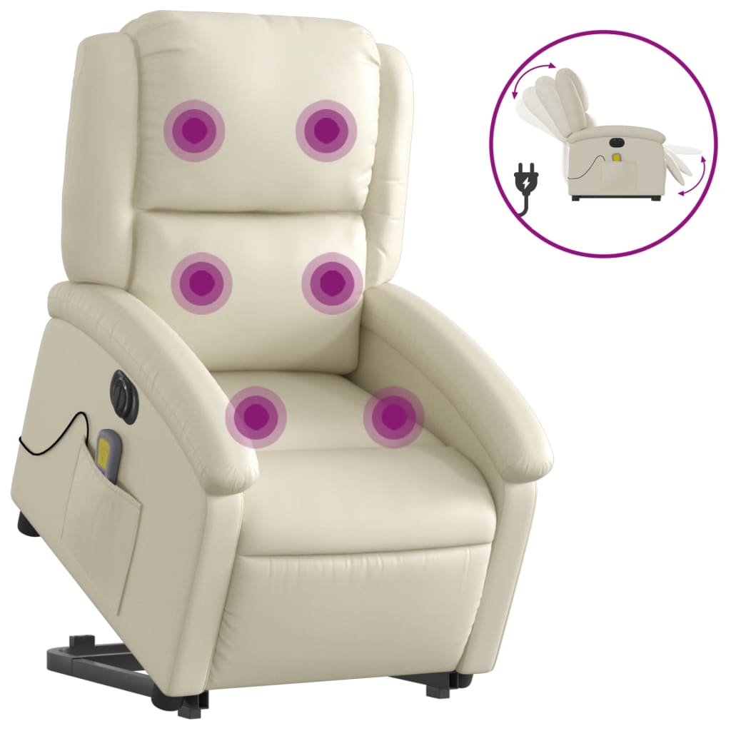 vidaXL Fotoliu electric masaj rabatabil cu ridicare, crem