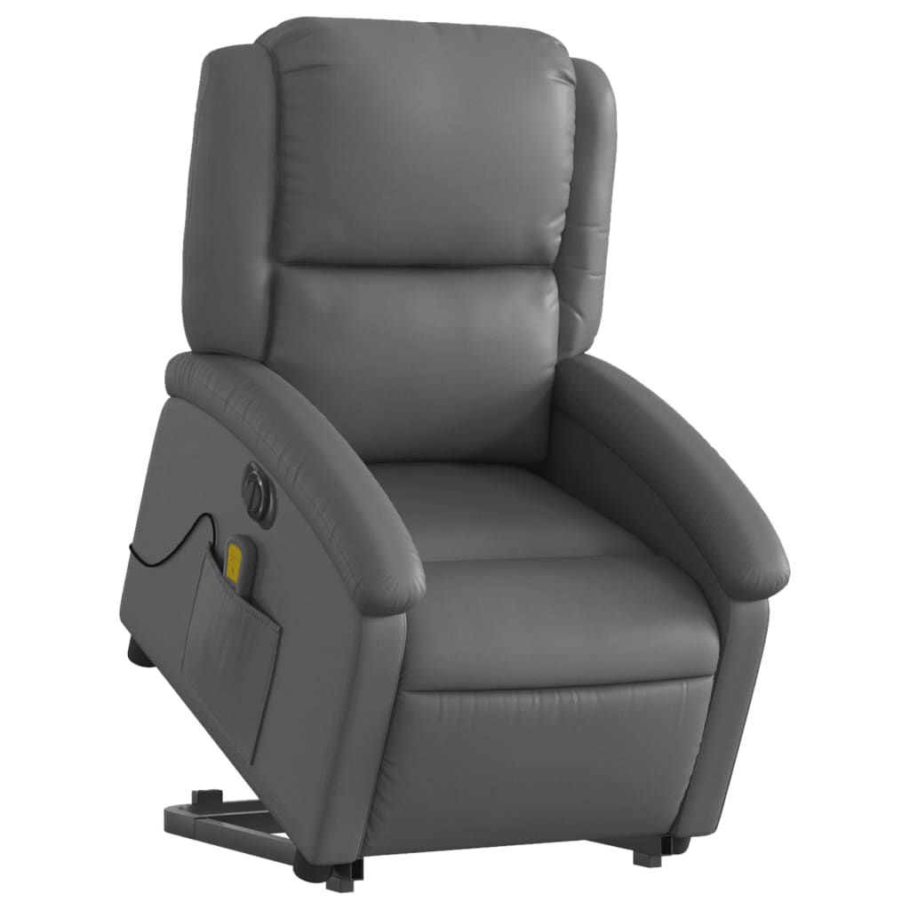 vidaXL Fotoliu masaj rabatabil electric cu ridicare, gri, piele eco