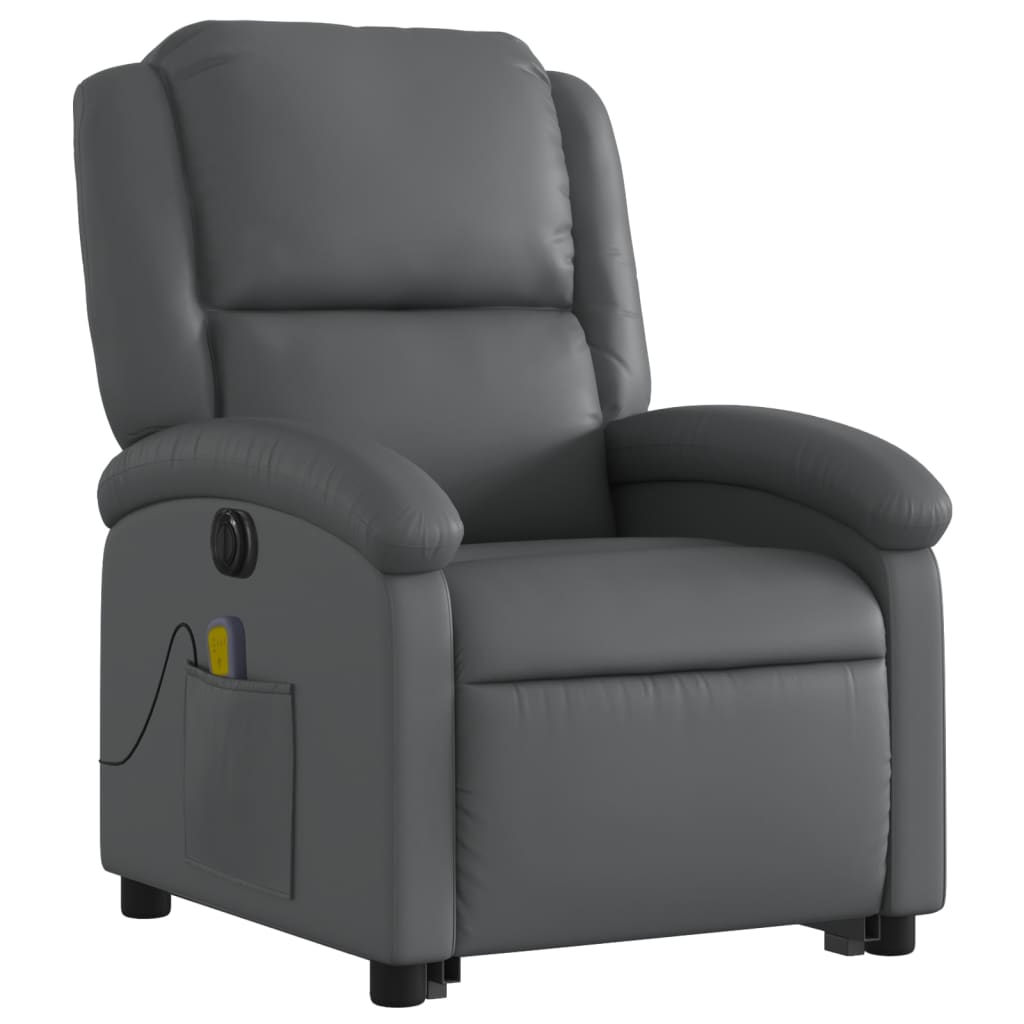 vidaXL Fotoliu masaj rabatabil electric cu ridicare, gri, piele eco