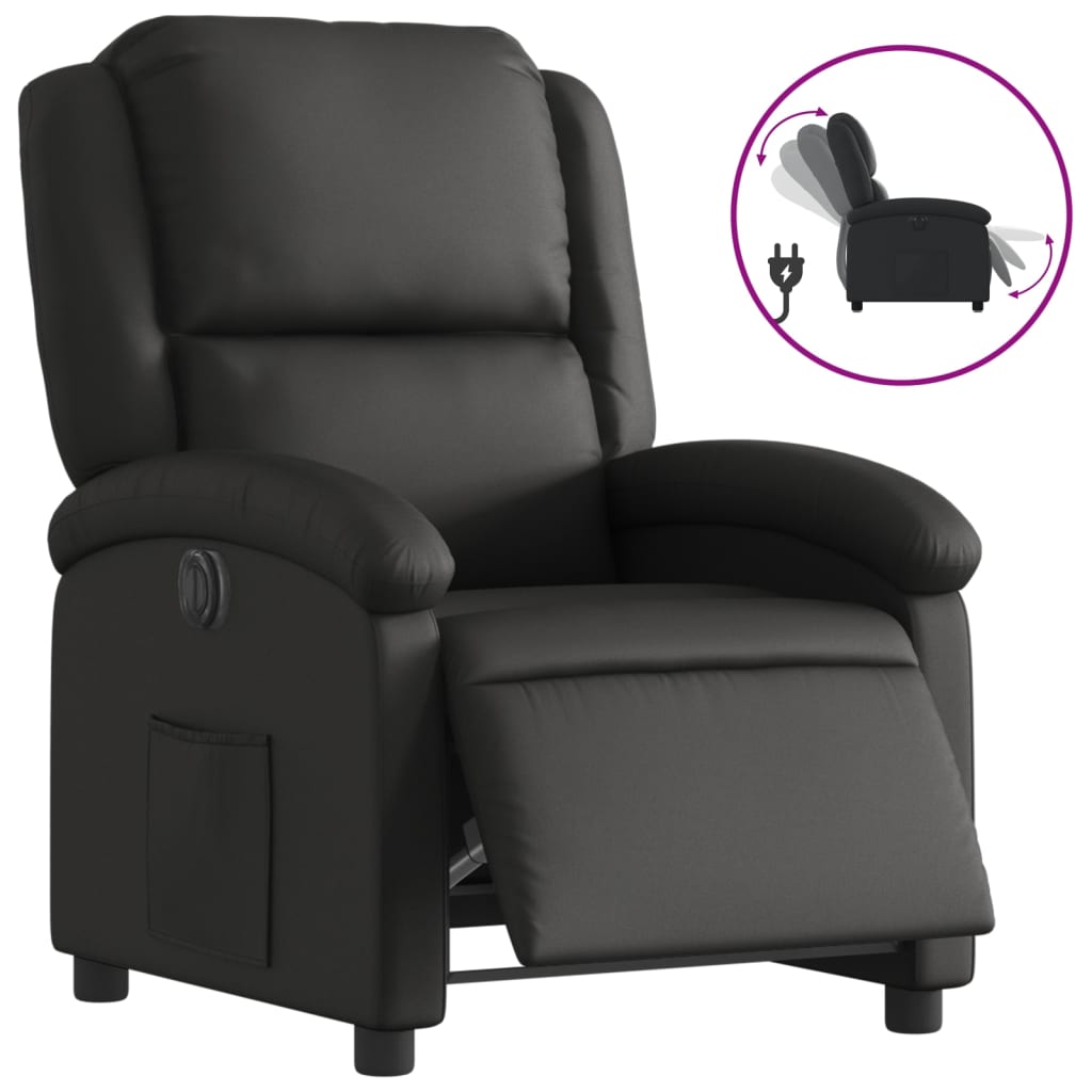 vidaXL Fotoliu rabatabil electric, negru, piele naturală