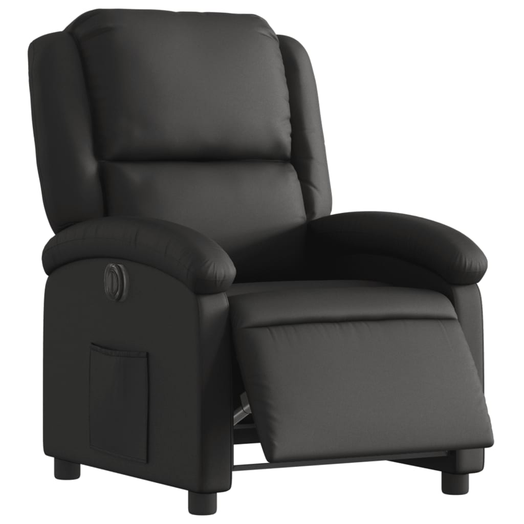 vidaXL Fotoliu rabatabil electric, negru, piele naturală