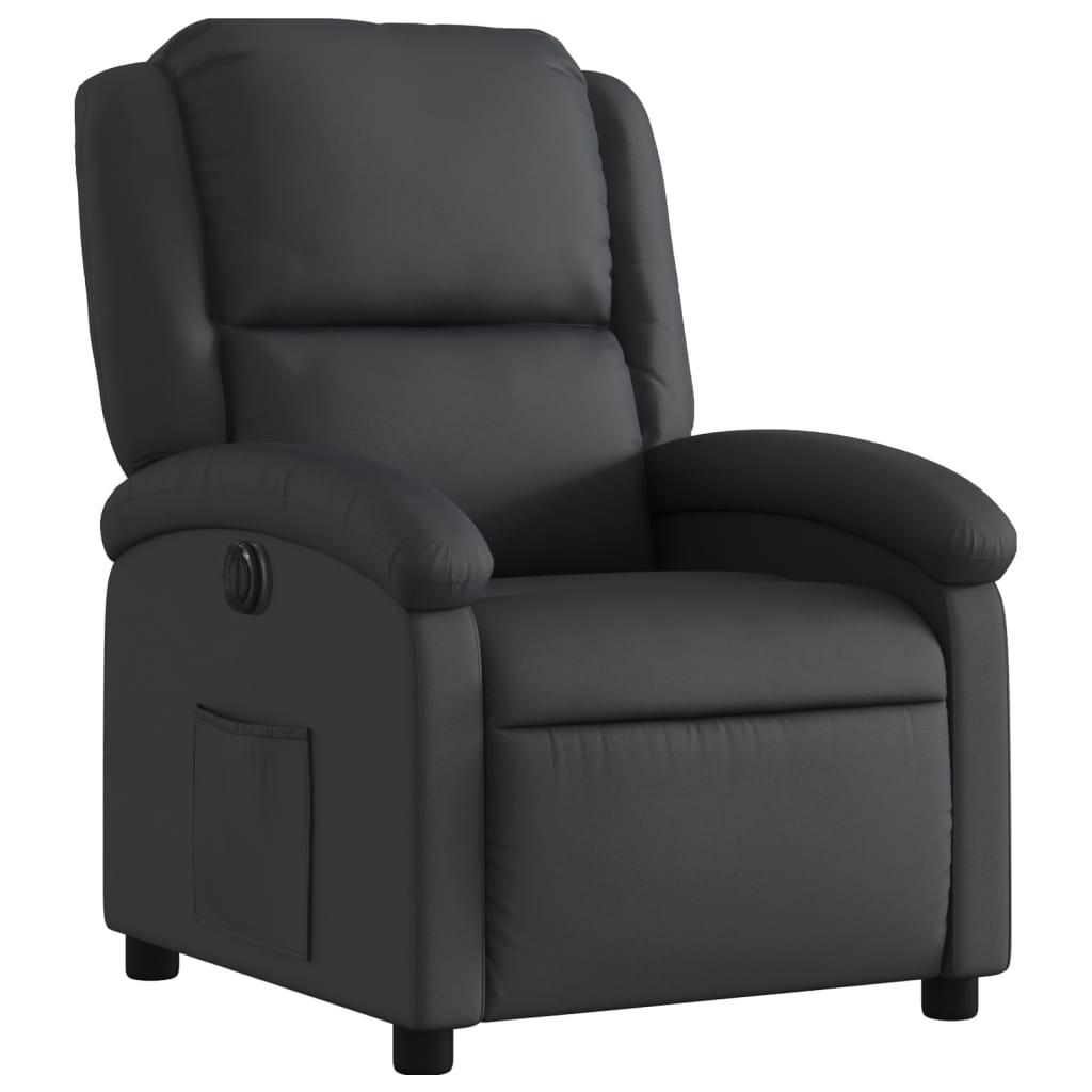 vidaXL Fotoliu rabatabil electric, negru, piele naturală